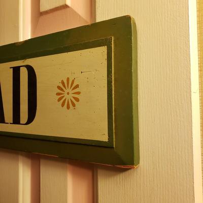 LOT 43: Home Decor: Enamel Pail, "Head" Sign, Wood & Metal Wall Sconce & NIP Martha Stewart Chair Pads