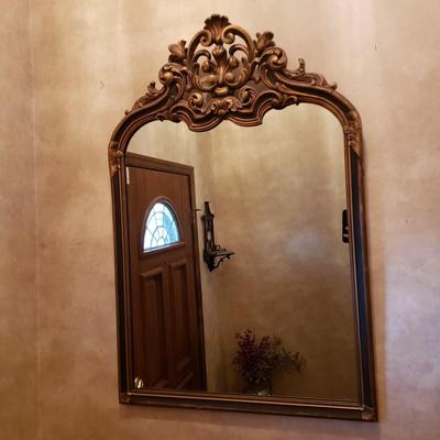 LOT 44: Antique Gold Gilded Hand Carved Mirror