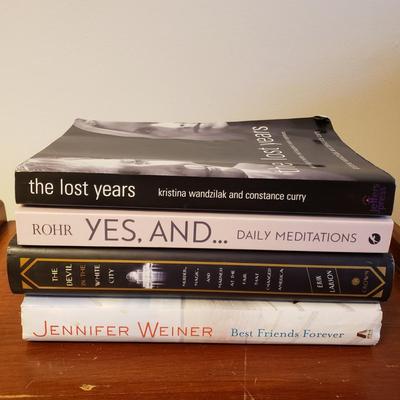 LOT 52: Faux Fur Rug, Back Rest & Stool along with Books