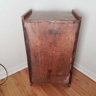 LOT 53: Brass Table Lamp with Beaded Shade, Custom Made Decoupage Clock & Side Table