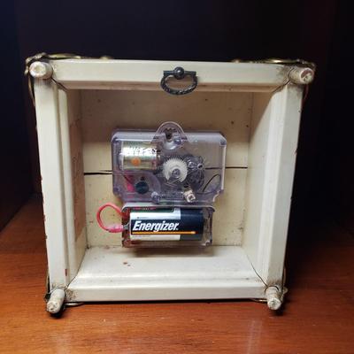 LOT 53: Brass Table Lamp with Beaded Shade, Custom Made Decoupage Clock & Side Table