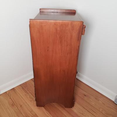 LOT 53: Brass Table Lamp with Beaded Shade, Custom Made Decoupage Clock & Side Table