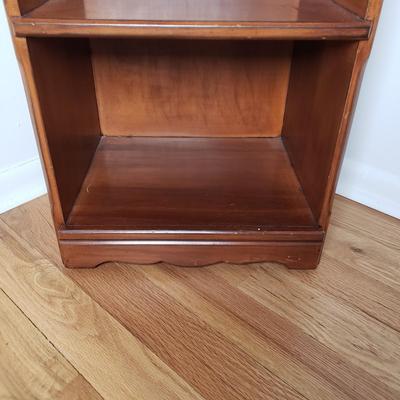 LOT 53: Brass Table Lamp with Beaded Shade, Custom Made Decoupage Clock & Side Table