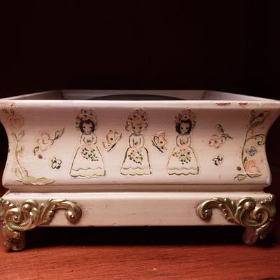 LOT 53: Brass Table Lamp with Beaded Shade, Custom Made Decoupage Clock & Side Table