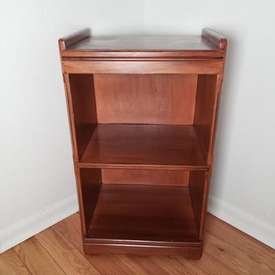 LOT 53: Brass Table Lamp with Beaded Shade, Custom Made Decoupage Clock & Side Table