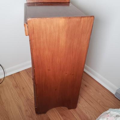 LOT 53: Brass Table Lamp with Beaded Shade, Custom Made Decoupage Clock & Side Table