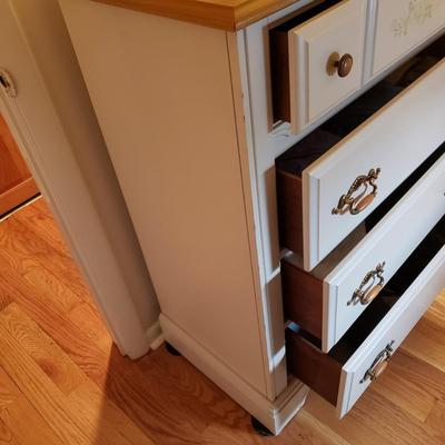 LOT 54: Pair of Wood Top Dressers with Floral Details