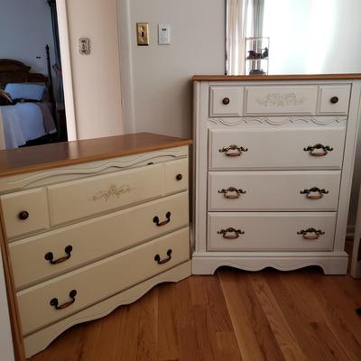LOT 54: Pair of Wood Top Dressers with Floral Details