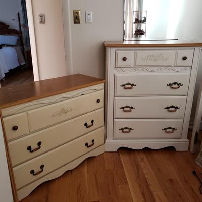 LOT 54: Pair of Wood Top Dressers with Floral Details
