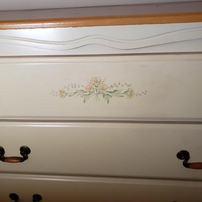 LOT 54: Pair of Wood Top Dressers with Floral Details