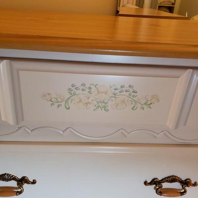 LOT 54: Pair of Wood Top Dressers with Floral Details