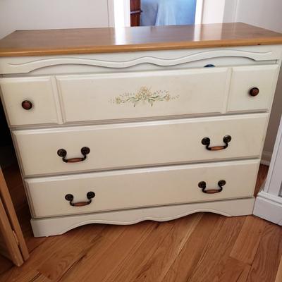 LOT 54: Pair of Wood Top Dressers with Floral Details