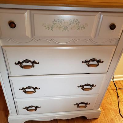 LOT 54: Pair of Wood Top Dressers with Floral Details