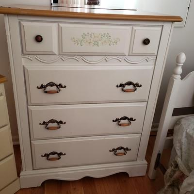 LOT 54: Pair of Wood Top Dressers with Floral Details