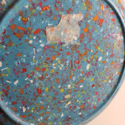 LOT 96: Kitchen Assortment-Pottery Wall Clock, Fiesta Mugs, New Cutting Board & More