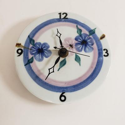 LOT 96: Kitchen Assortment-Pottery Wall Clock, Fiesta Mugs, New Cutting Board & More