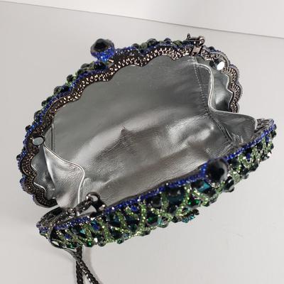 LOT 97: Vintage Jeweled Crystal Peacock Clutch with Dustbag