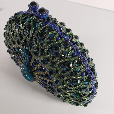 LOT 97: Vintage Jeweled Crystal Peacock Clutch with Dustbag