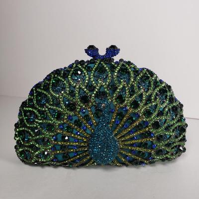 LOT 97: Vintage Jeweled Crystal Peacock Clutch with Dustbag