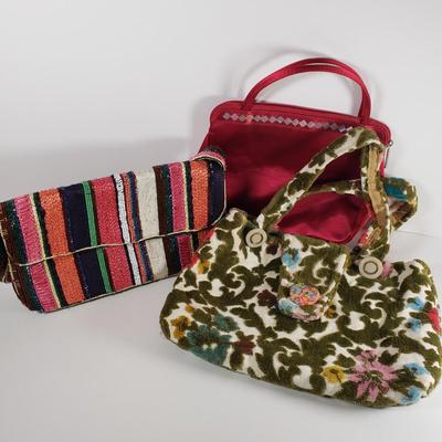 LOT 102: Vintage Handmade Retro Tapestry Bag & Beaded/Woven Purse