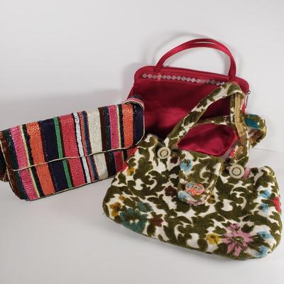 LOT 102: Vintage Handmade Retro Tapestry Bag & Beaded/Woven Purse