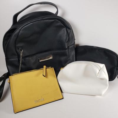 LOT 105: Kenneth Cole Mini Backpack with Wallet, Kyodan Belt Bag, Sondra Roberts Squared Makeup Bag