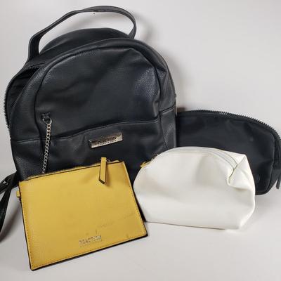 LOT 105: Kenneth Cole Mini Backpack with Wallet, Kyodan Belt Bag, Sondra Roberts Squared Makeup Bag
