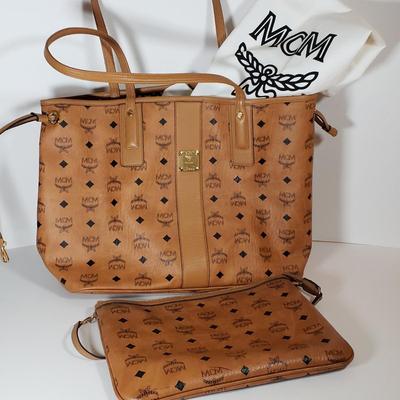 LOT 106: MCM Large Reversible Tote Bag & Matching Pouch Bag