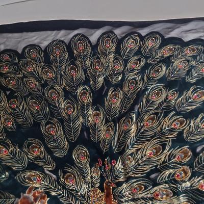 LOT 163: Vintage Beaded Velvet Peacock Shawl/Scarf