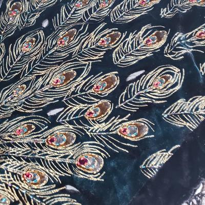 LOT 163: Vintage Beaded Velvet Peacock Shawl/Scarf