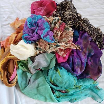 LOT 165: Assortment of Colorful Scarves-Different Sizes & Materials