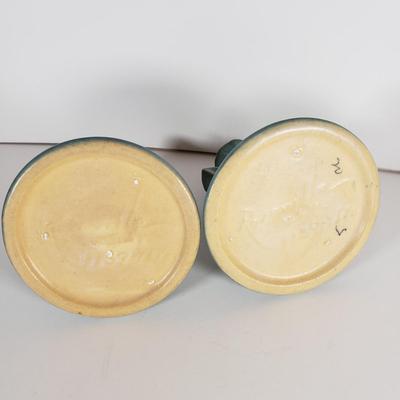 LOT 167: Roseville Pottery Clematis Console Bowl & Candle Holders