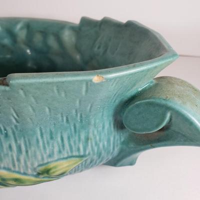 LOT 167: Roseville Pottery Clematis Console Bowl & Candle Holders