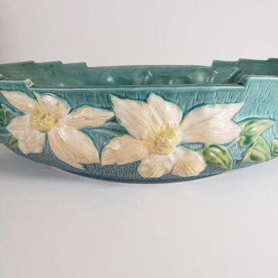 LOT 167: Roseville Pottery Clematis Console Bowl & Candle Holders