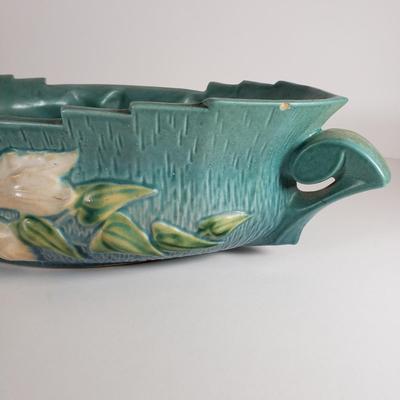 LOT 167: Roseville Pottery Clematis Console Bowl & Candle Holders