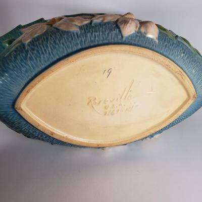 LOT 167: Roseville Pottery Clematis Console Bowl & Candle Holders