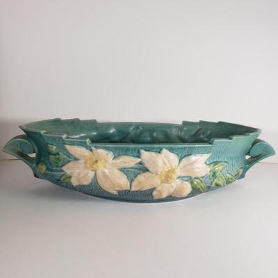 LOT 167: Roseville Pottery Clematis Console Bowl & Candle Holders