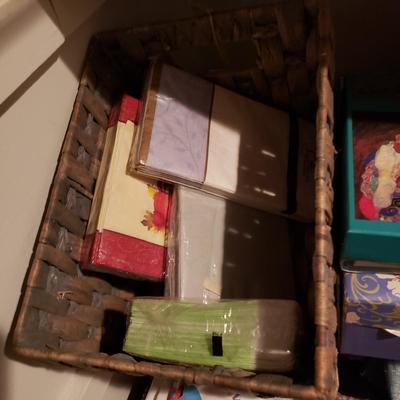 LOT 171: Closet Clear Out-Linens, Towels, Baskets Full of Stationery, Giftwrap & More