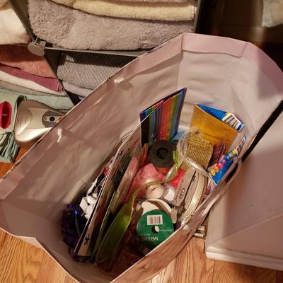 LOT 171: Closet Clear Out-Linens, Towels, Baskets Full of Stationery, Giftwrap & More