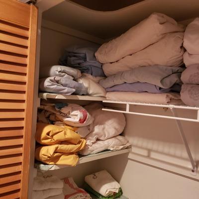 LOT 171: Closet Clear Out-Linens, Towels, Baskets Full of Stationery, Giftwrap & More