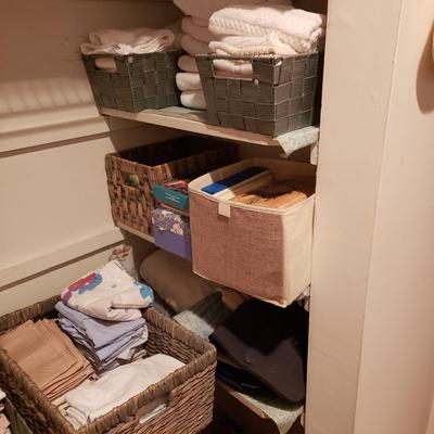 LOT 171: Closet Clear Out-Linens, Towels, Baskets Full of Stationery, Giftwrap & More