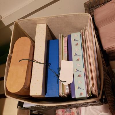 LOT 171: Closet Clear Out-Linens, Towels, Baskets Full of Stationery, Giftwrap & More