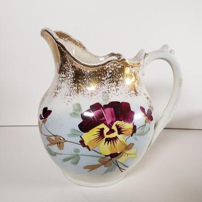 LOT 173: Limoges Fruit Plates, Schumann Arzberg "Lilac Time" Plates, Iron Stone Pitcher & Czechoslovakian Barley Canister