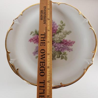 LOT 173: Limoges Fruit Plates, Schumann Arzberg "Lilac Time" Plates, Iron Stone Pitcher & Czechoslovakian Barley Canister