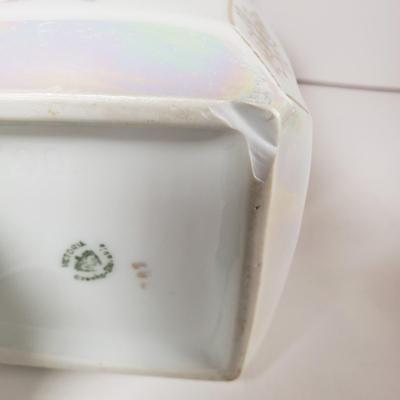 LOT 173: Limoges Fruit Plates, Schumann Arzberg "Lilac Time" Plates, Iron Stone Pitcher & Czechoslovakian Barley Canister