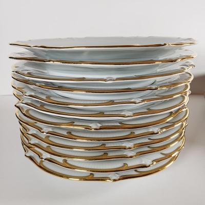 LOT 173: Limoges Fruit Plates, Schumann Arzberg "Lilac Time" Plates, Iron Stone Pitcher & Czechoslovakian Barley Canister