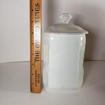 LOT 173: Limoges Fruit Plates, Schumann Arzberg "Lilac Time" Plates, Iron Stone Pitcher & Czechoslovakian Barley Canister