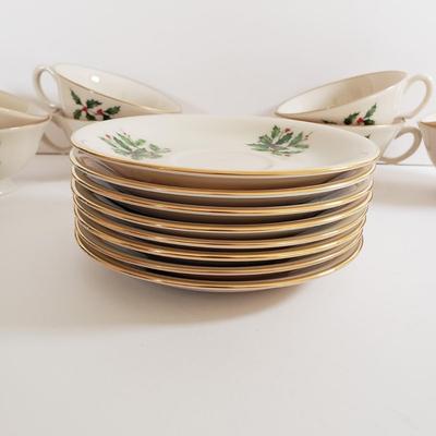 LOT 174: Lenox Holiday Dinnerware Service for 8 with Salt & Pepper, Creamer & Sugar & Extras