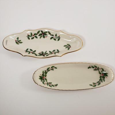 LOT 175: Lenox Holiday Platter, Tidbit Tray, Condiment Trays & Other Serving Ware