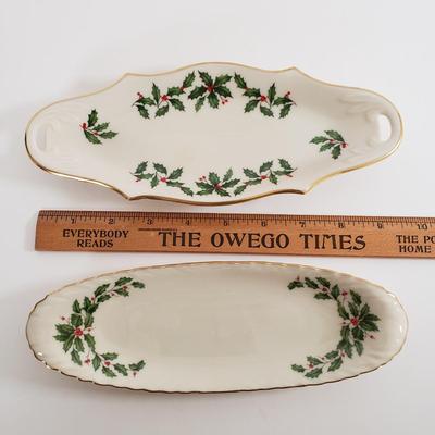 LOT 175: Lenox Holiday Platter, Tidbit Tray, Condiment Trays & Other Serving Ware